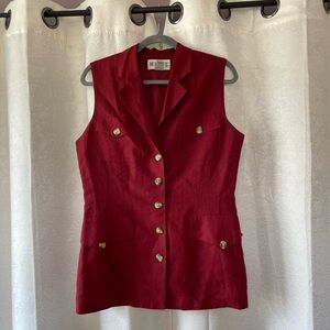 Red Sleeveless Button-Front Vest with Buttons